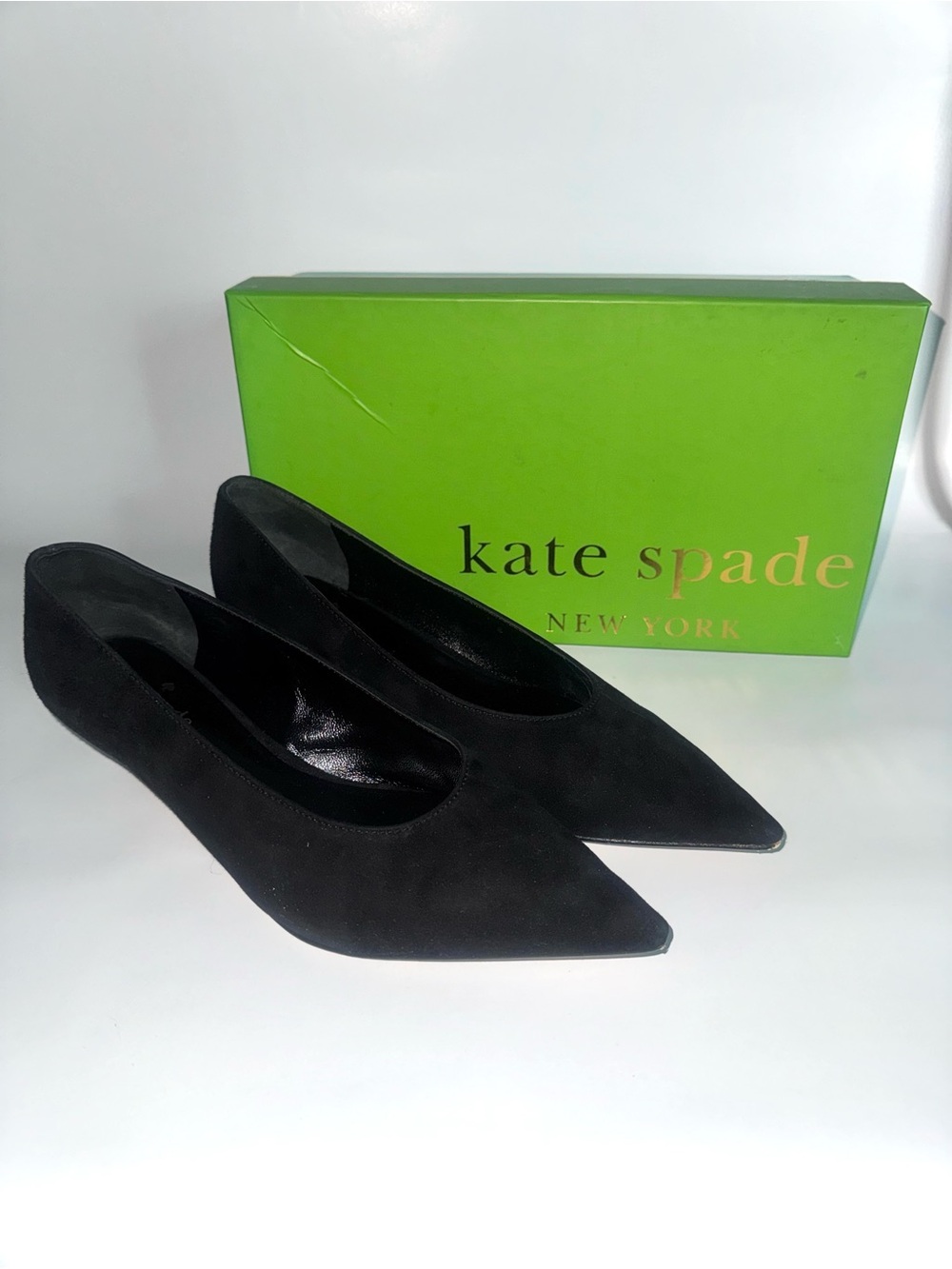 kate spade Black Pointed-Toe Suede  — Sleek Low Heel